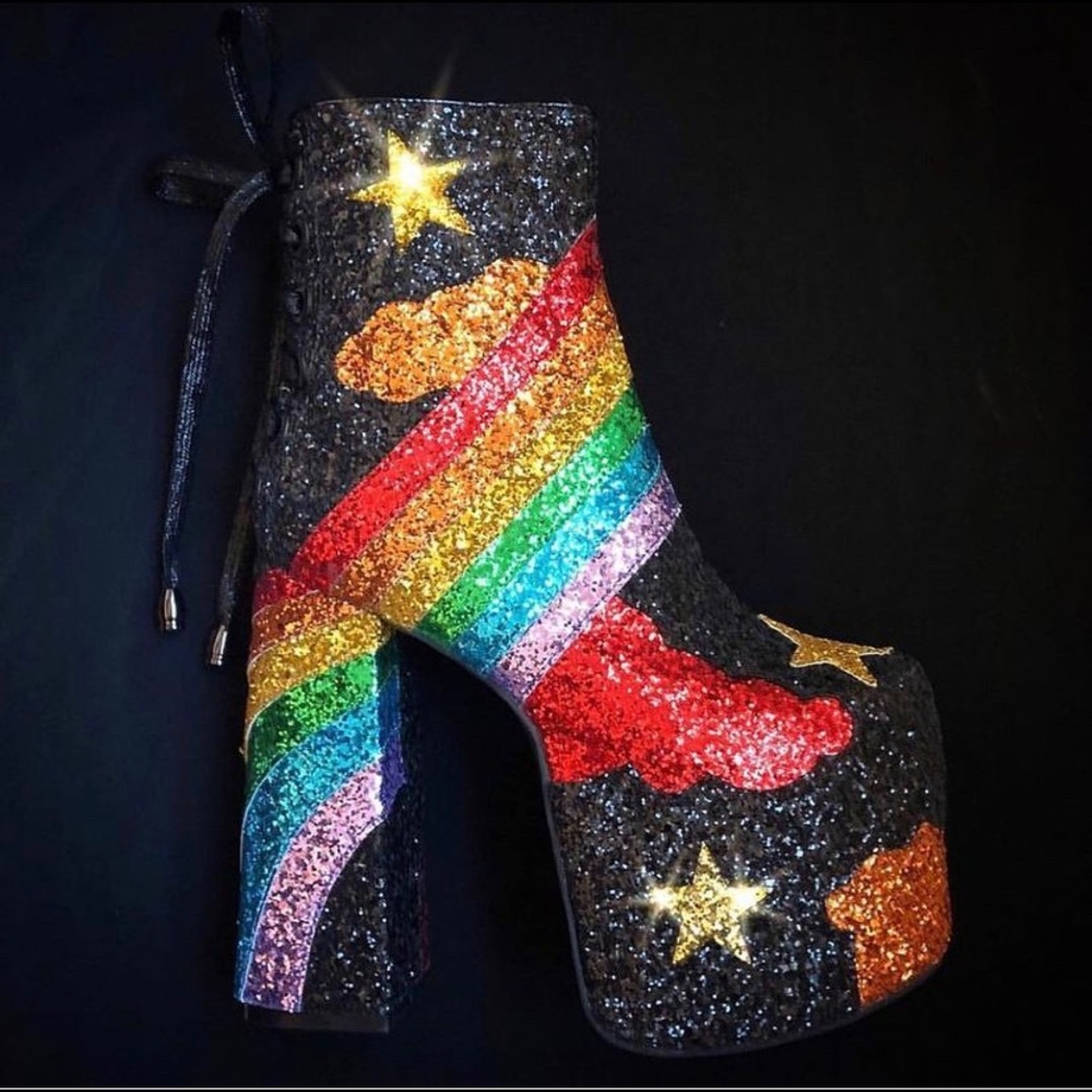 NWT DOLLS KILL Rainbow GAY PRIDE Glitter Platform Boots SOLDOUT NWT